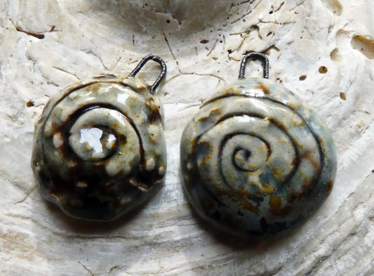 Ceramic Reversible Shell Charms -Spotted Malachite