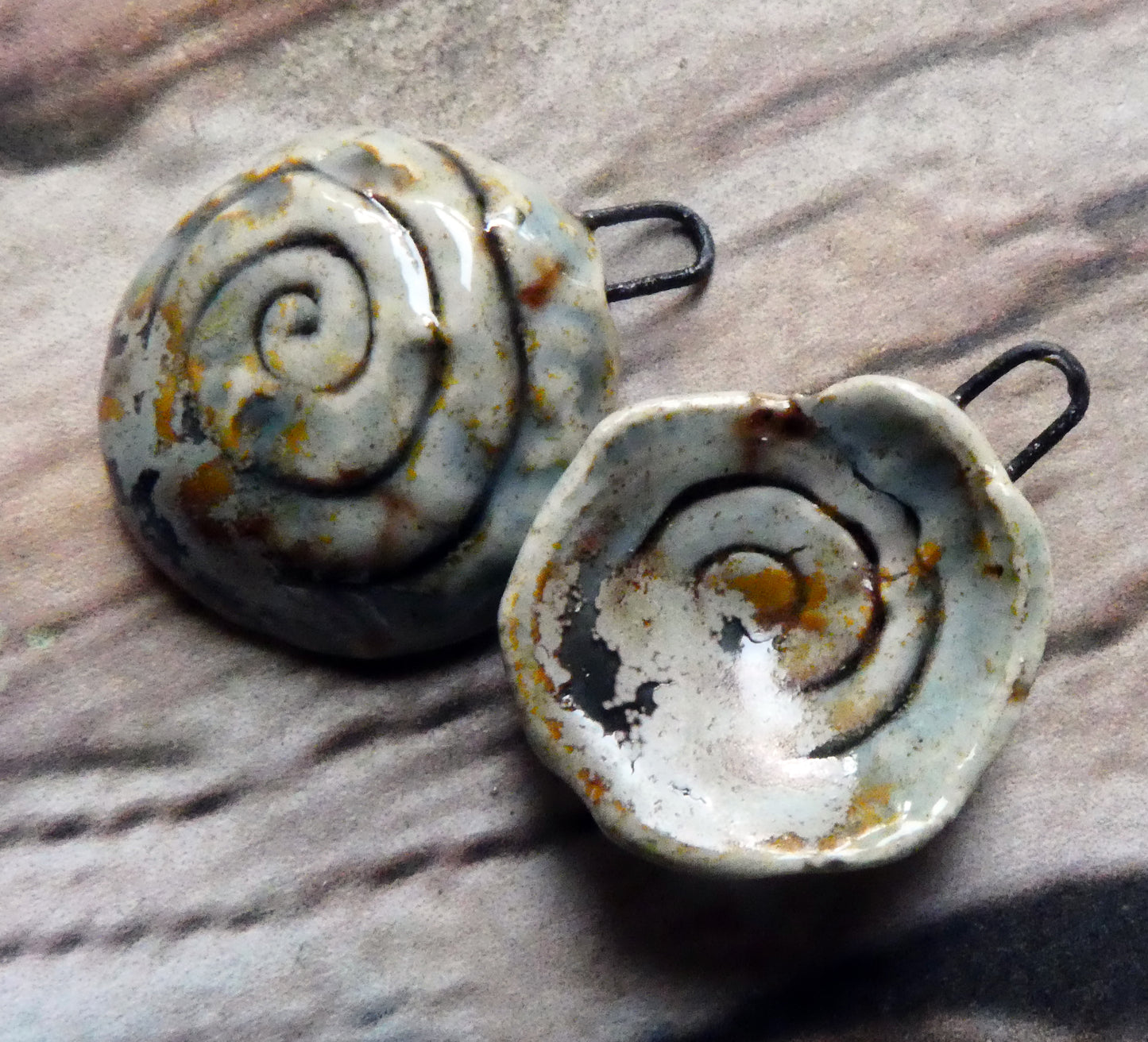 Ceramic Reversible Shell Charms -Spotted Malachite