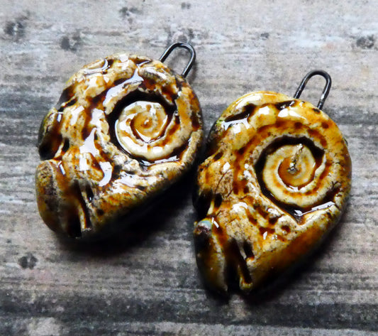 Ceramic Shell Textured Charms -Cognac