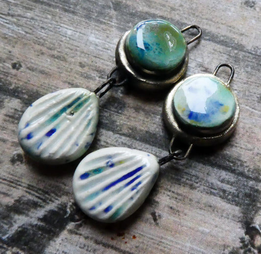 Ceramic Moulded Disc and Shell Dangles - Seawind