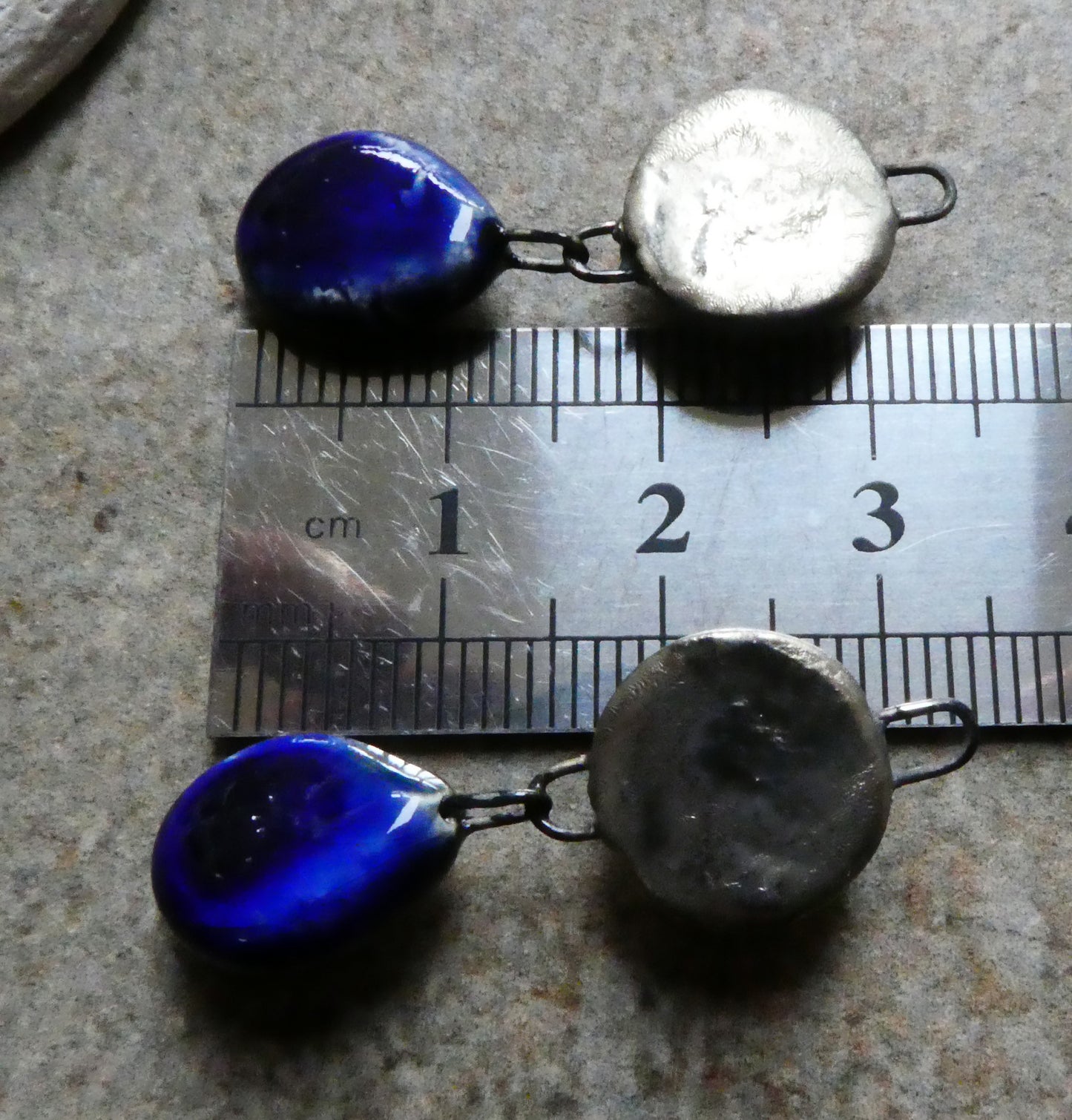 Ceramic Moulded Disc and Shell Dangles - Mirror Blue