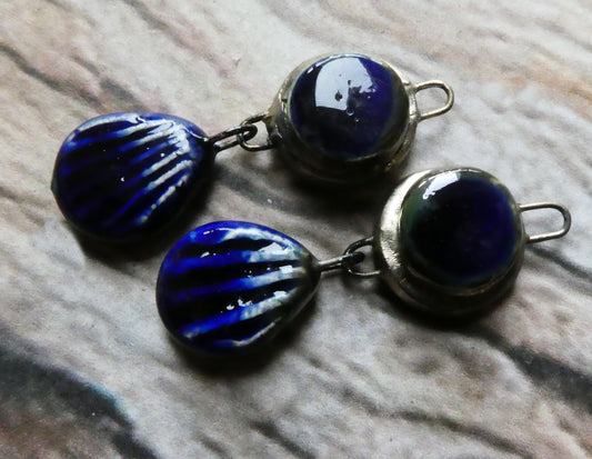 Ceramic Moulded Disc and Shell Dangles - Mirror Blue