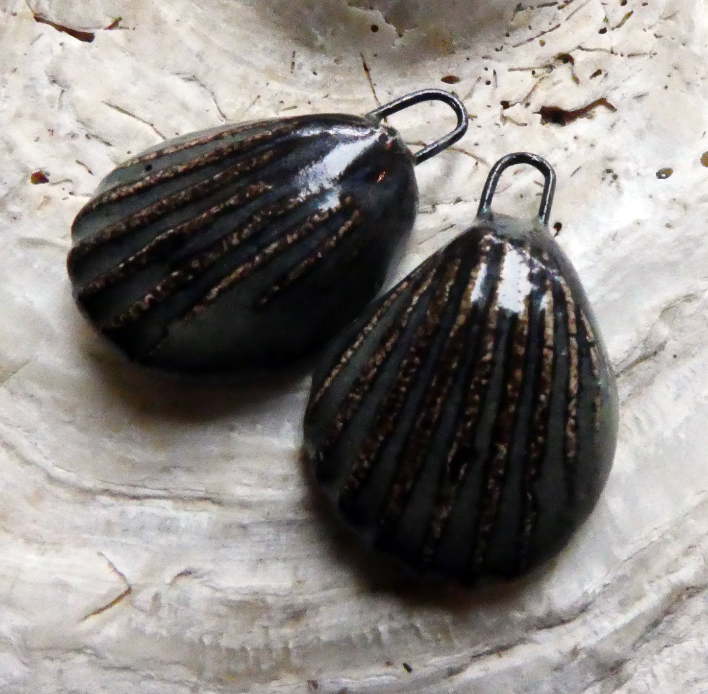 Ceramic Shell Charms - Blue Grotto