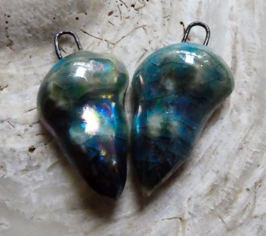 Ceramic Lustrous Conical Shell Charms -Oriental Blue