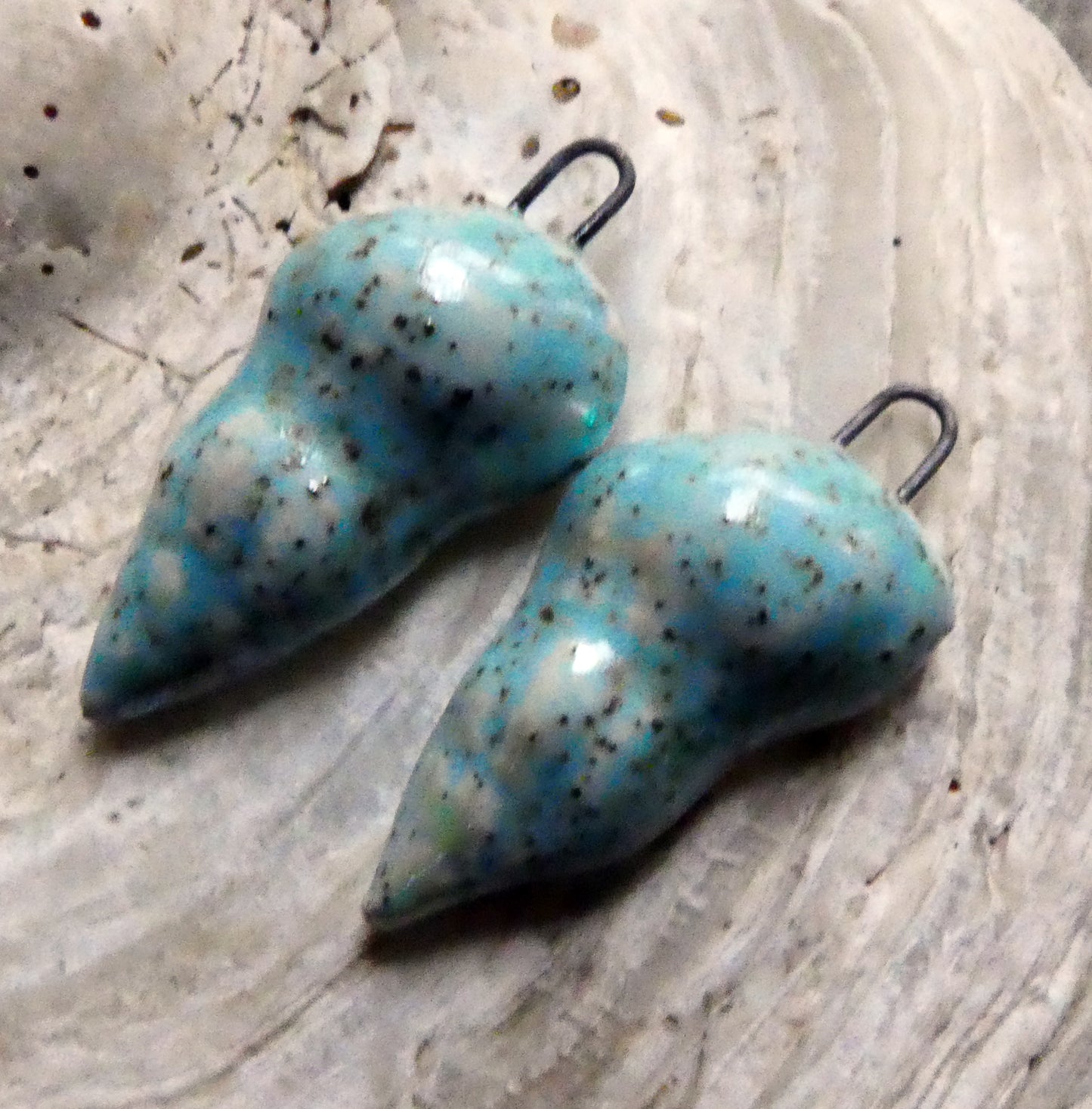 Ceramic Lustrous Conical Shell Charms -Turquoise Sandstone