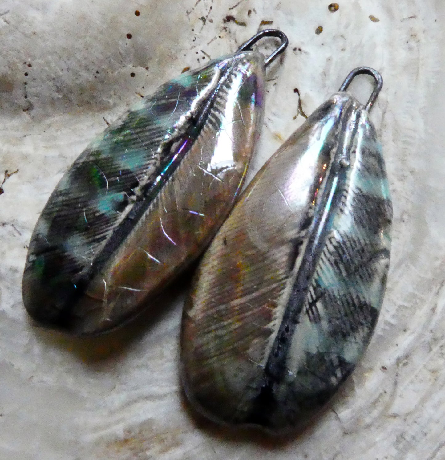 Ceramic Lustrous Feather Charms- Blue Jay