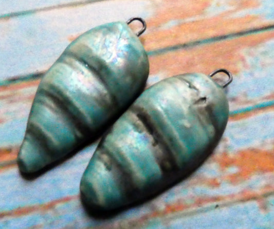 Ceramic Lustrous Shell Spear Charms - Antique Turquoise