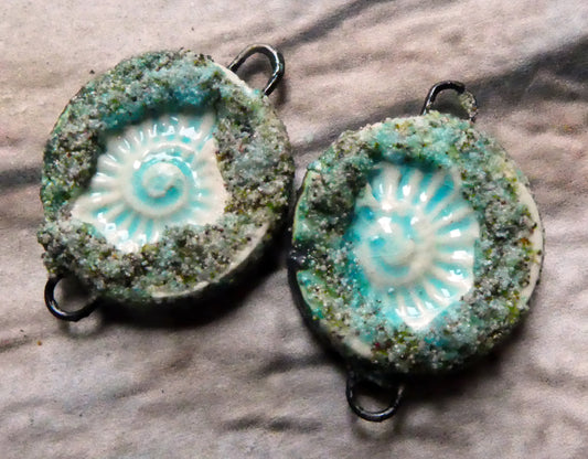 Ceramic Sandy Ammonite Connectors- Aquamarine Crackle