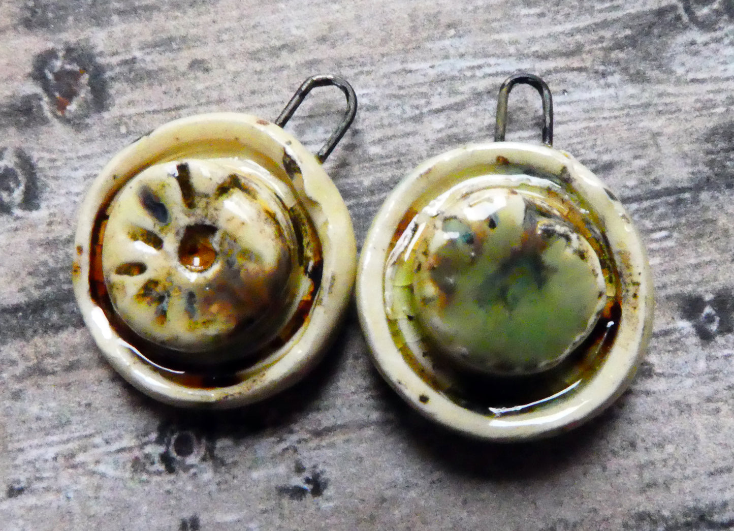 Ceramic Moulded Ammonite Charms- Cappuccino Mint