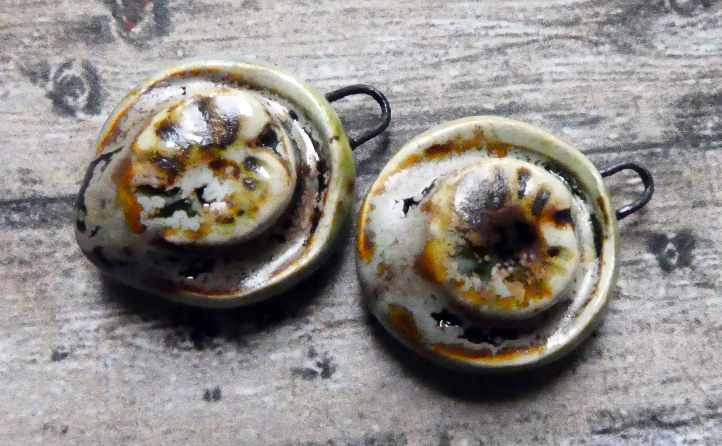 Ceramic Moulded Ammonite Charms- Spotted Malachite