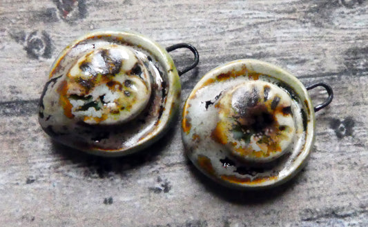 Ceramic Moulded Ammonite Charms- Spotted Malachite