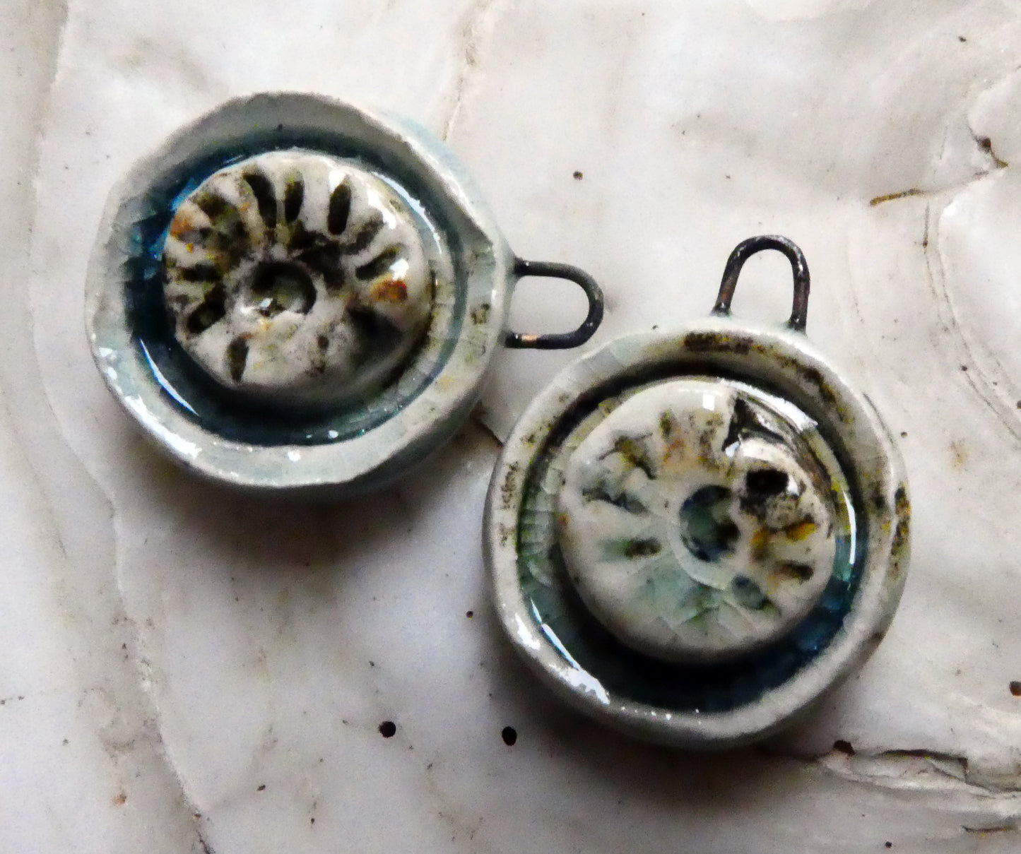 Ceramic Moulded Ammonite Charms- Water
