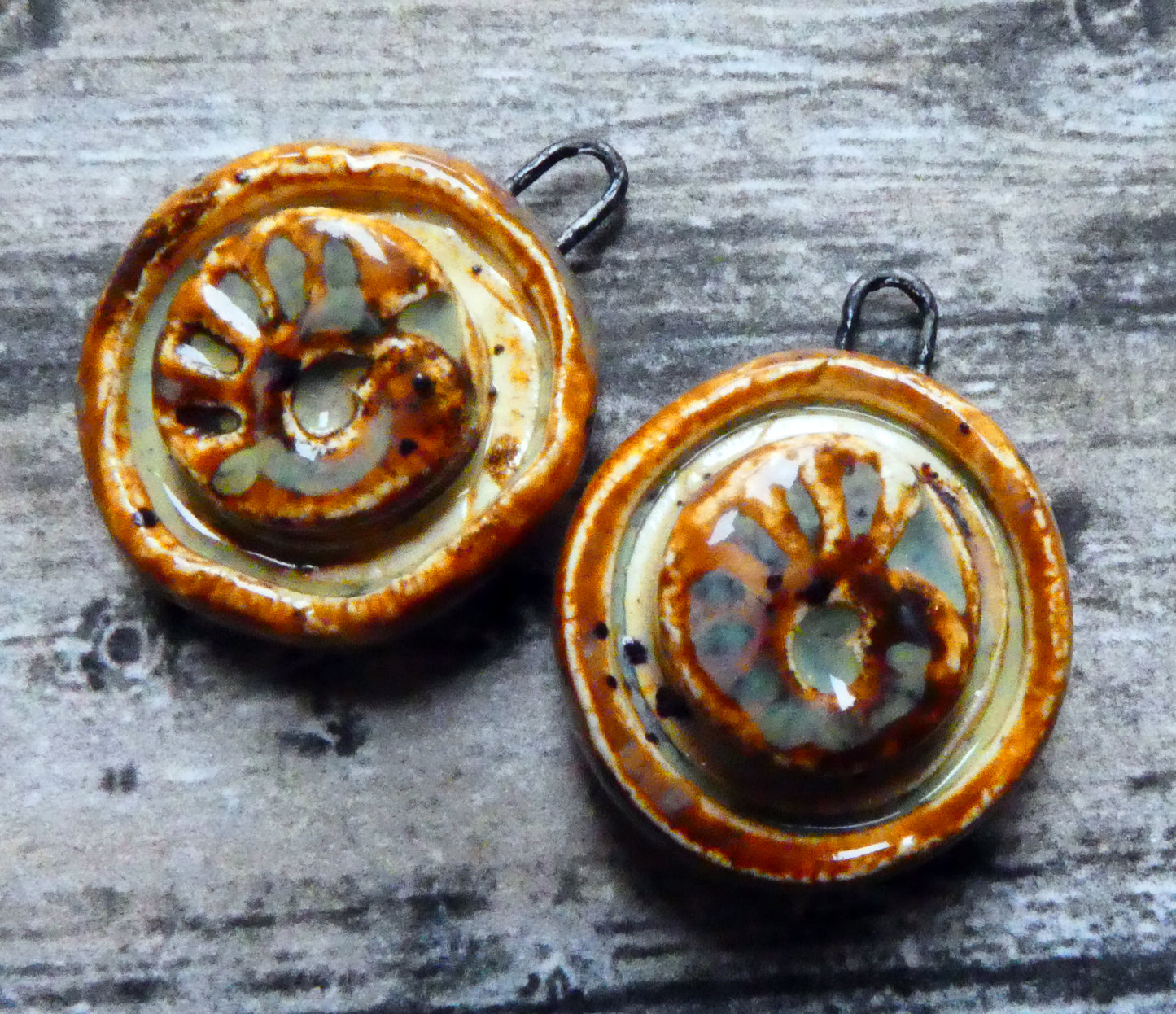 Ceramic Moulded Ammonite Charms- Amber Ash