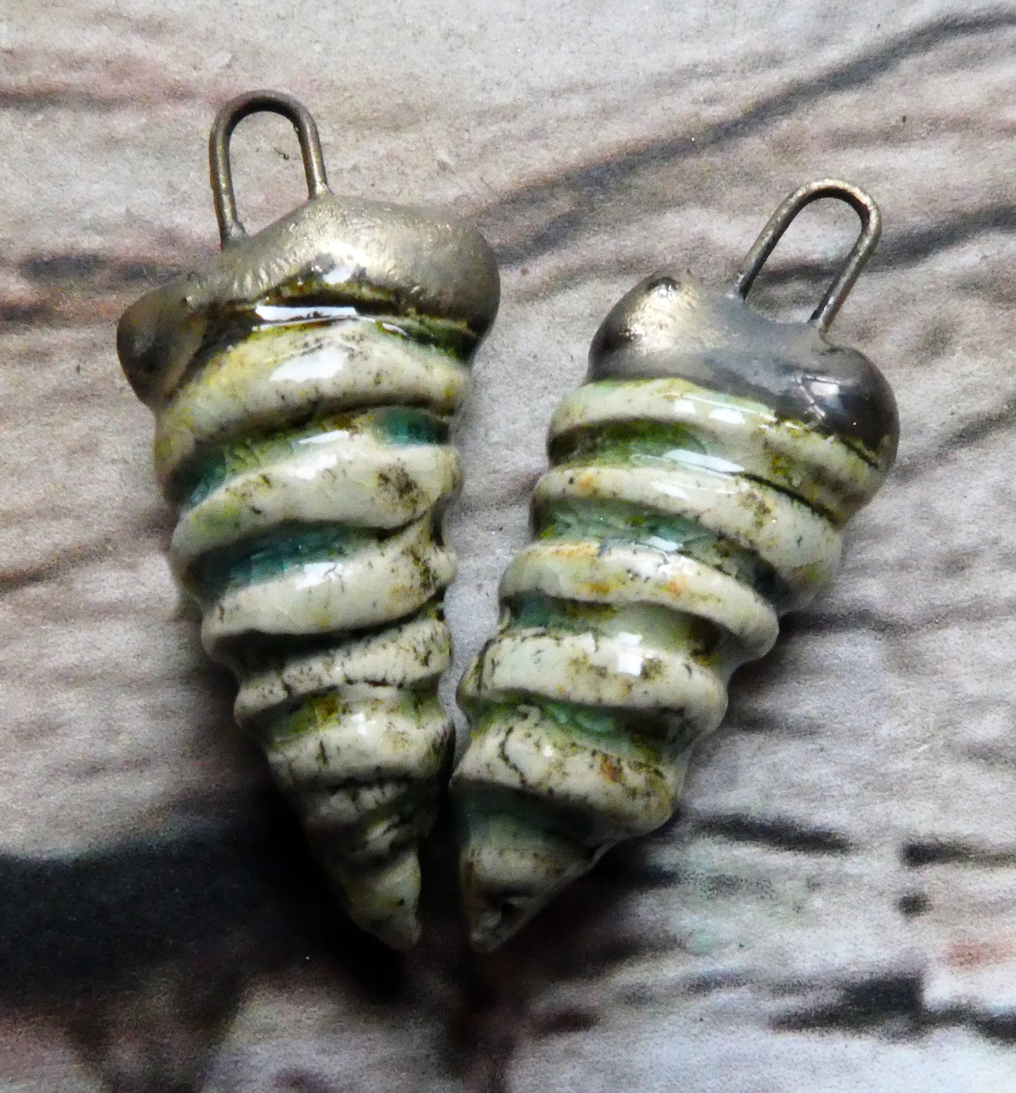Ceramic Hollow Spiral Shell Charms - Water