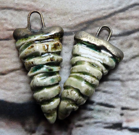 Ceramic Hollow Spiral Shell Charms - Green Tea