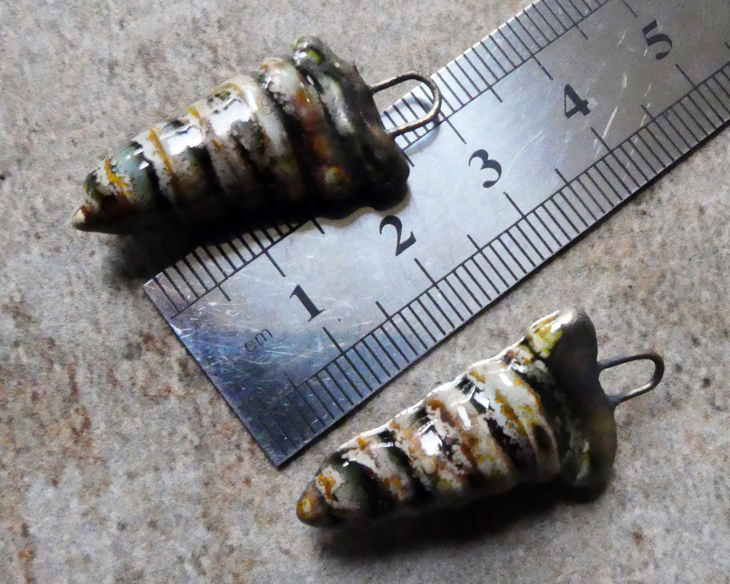 Ceramic Hollow Spiral Shell Charms - Spotted Malachite
