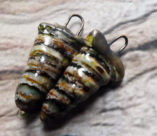 Ceramic Hollow Spiral Shell Charms - Spotted Malachite