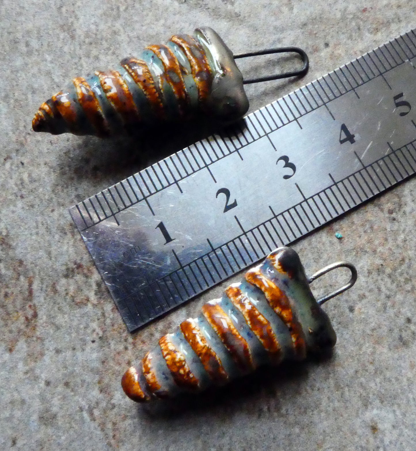 Ceramic Hollow Spiral Shell Charms - Amber Ash - Asymmetric
