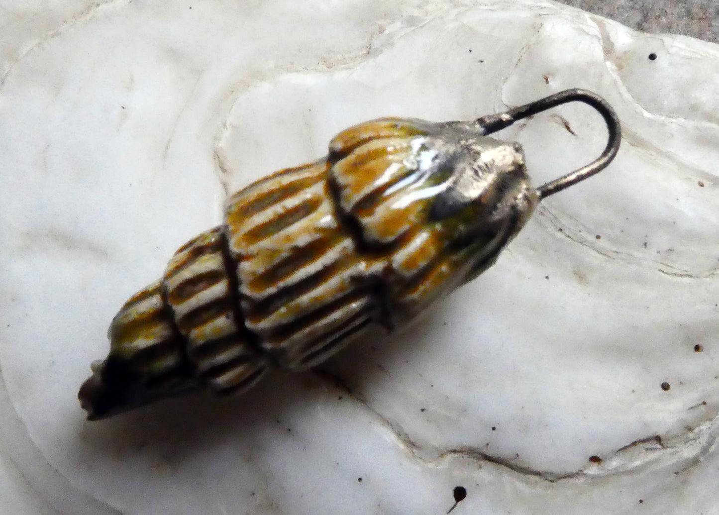 Ceramic Textured Spiral Shell Dangle - Dune
