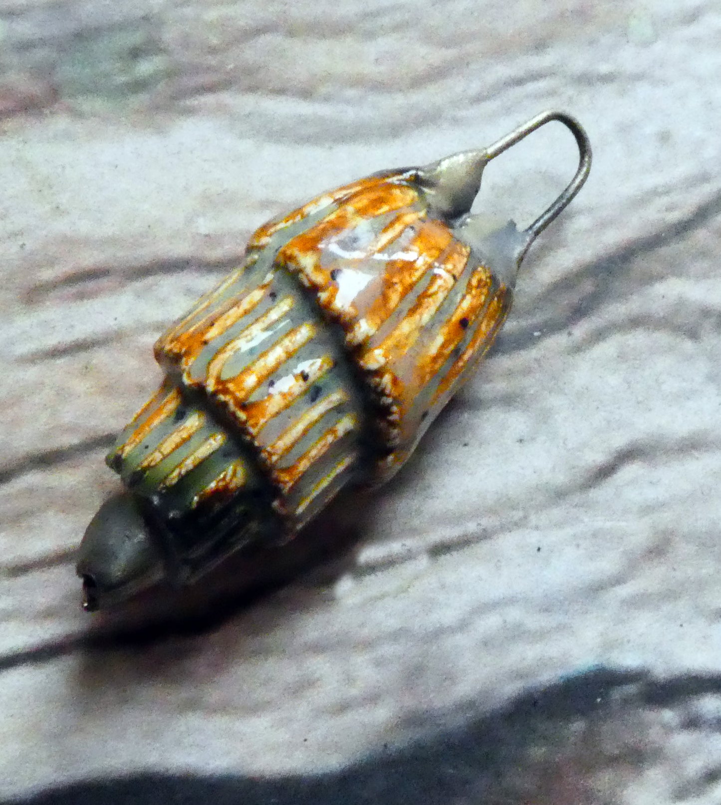 Ceramic Textured Spiral Shell Dangle - Amber Ash