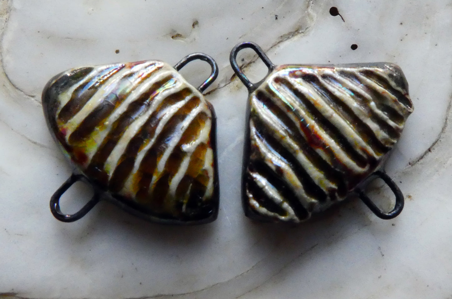 Ceramic Fan Shaped Shelly Connectors- Dune