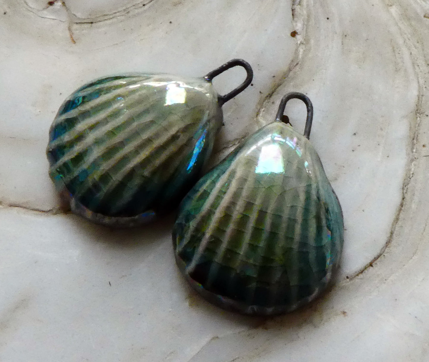 Ceramic Lustrous Shell Charms -Egyptian Blue Crackle