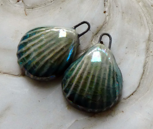 Ceramic Lustrous Shell Charms -Egyptian Blue Crackle