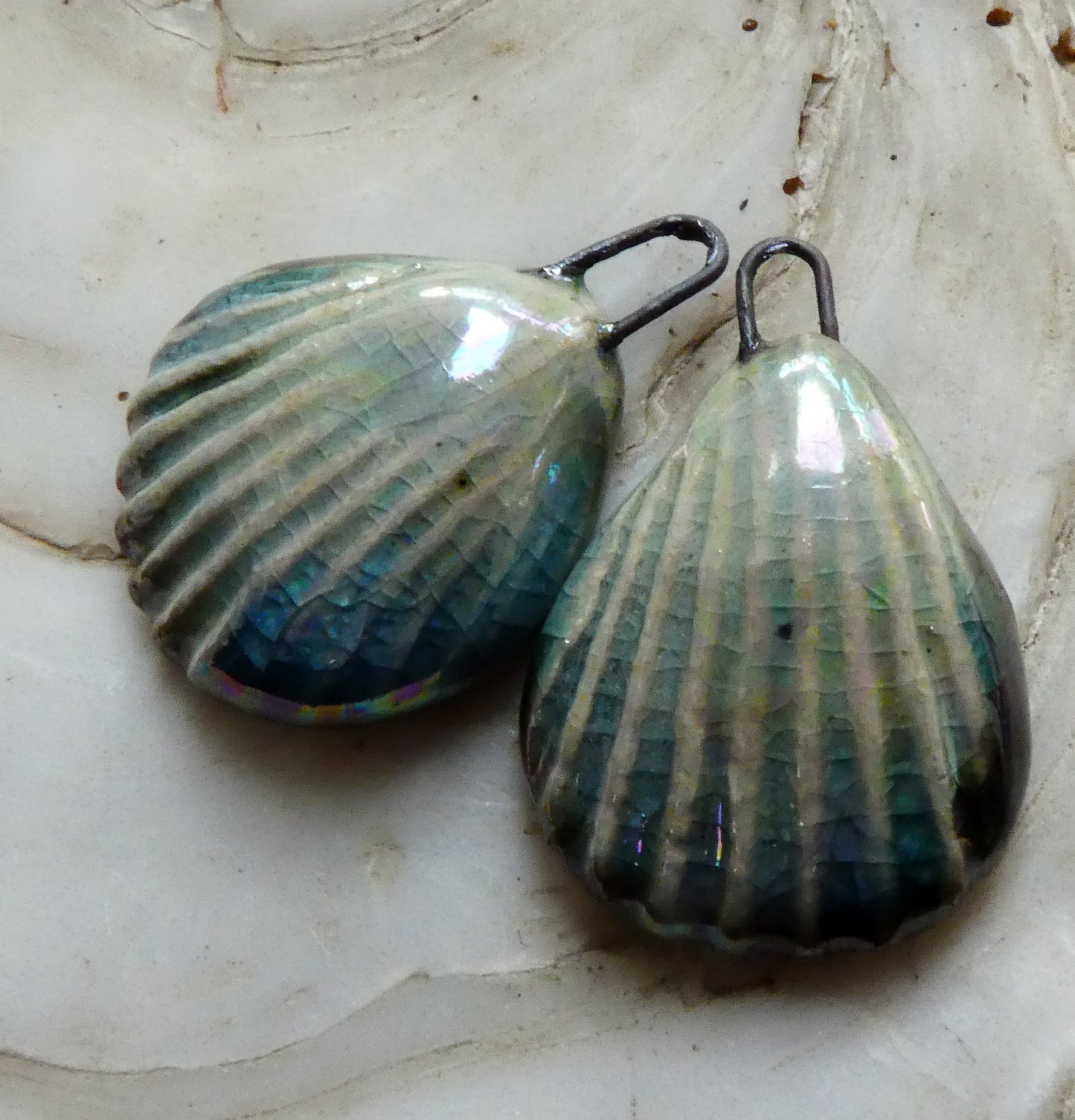 Ceramic Lustrous Shell Charms -Water