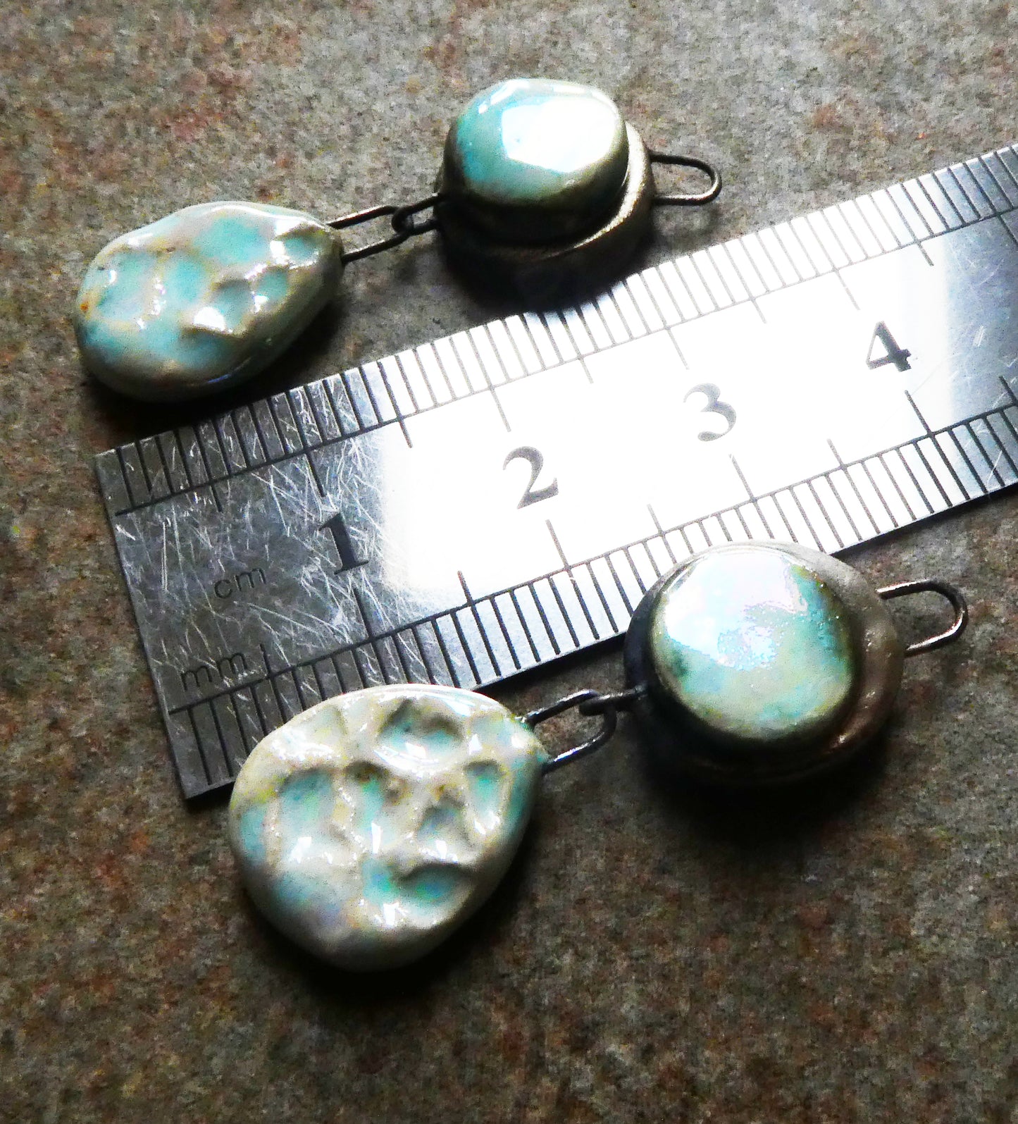 Ceramic Lustrous Moulded Disc and Seastone Dangles - Larimar