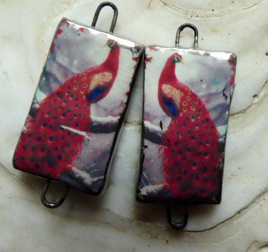 Ceramic Chinese Bird Art Earring Connectors - #4