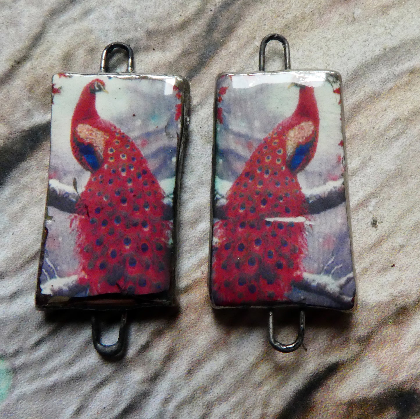 Ceramic Chinese Bird Art Earring Connectors - #4