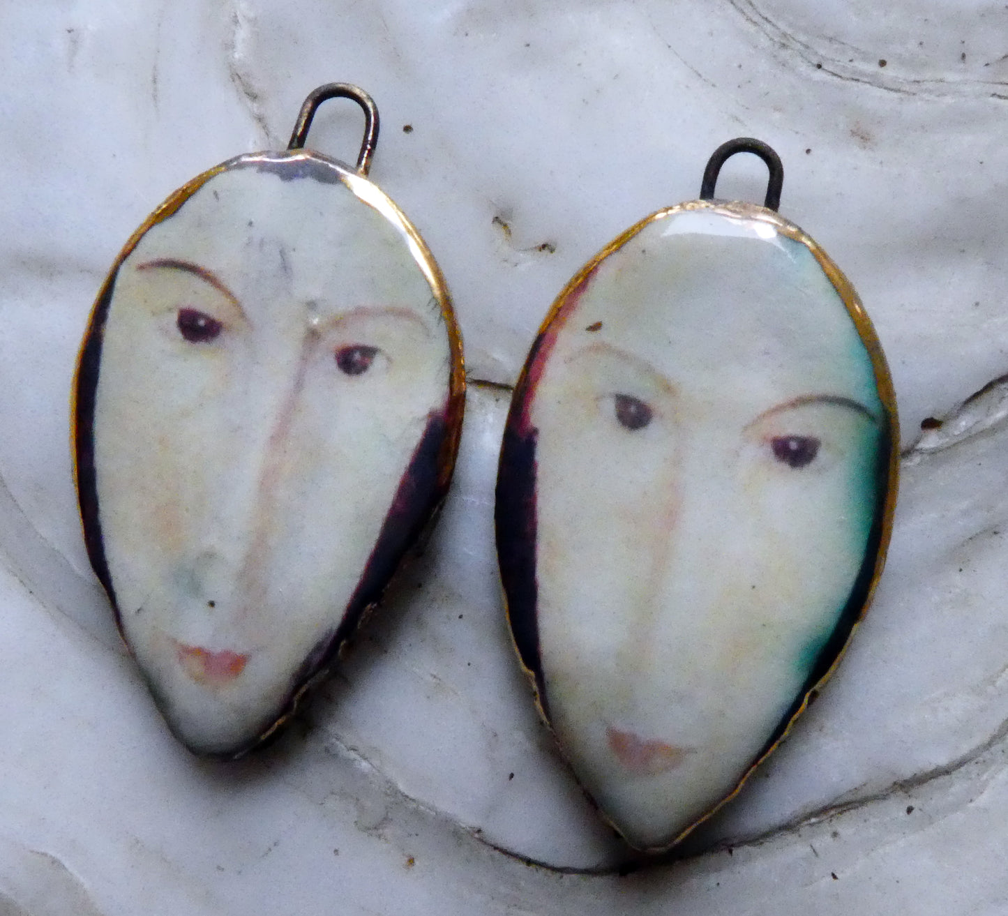 Ceramic Modigliani Decal Face Charms -#1