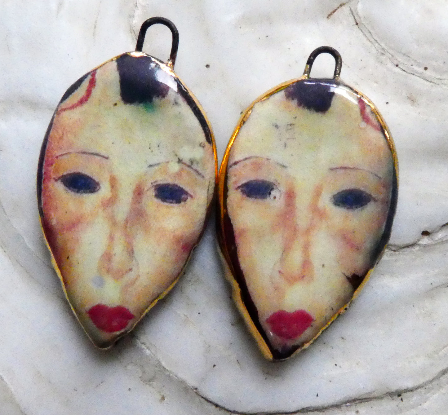 Ceramic Modigliani Decal Face Charms -#2