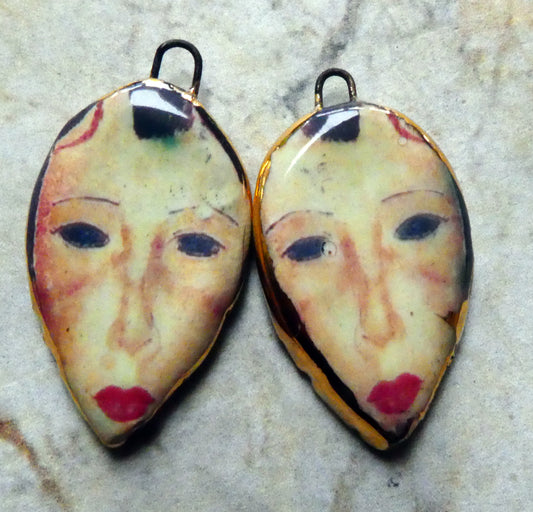 Ceramic Modigliani Decal Face Charms -#2