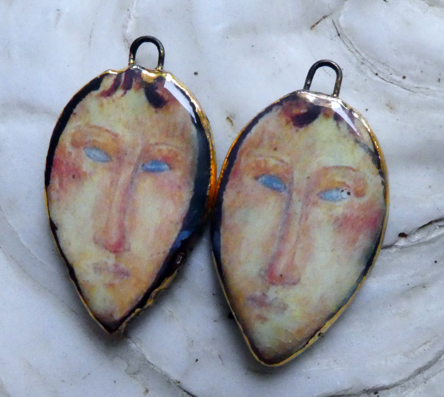 Ceramic Modigliani Decal Face Charms -#3