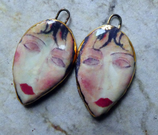 Ceramic Modigliani Decal Face Charms -#4
