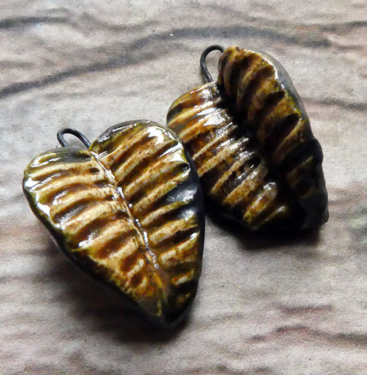 Ceramic Folded Shell Charms- Cognac