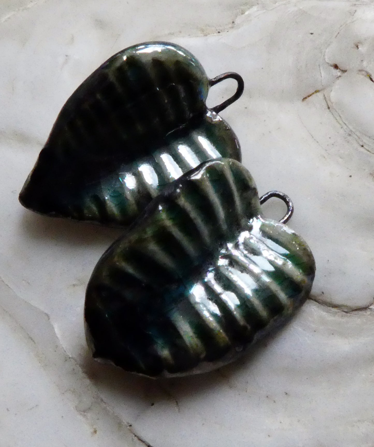 Ceramic Folded Shell Charms- Oriental Blue
