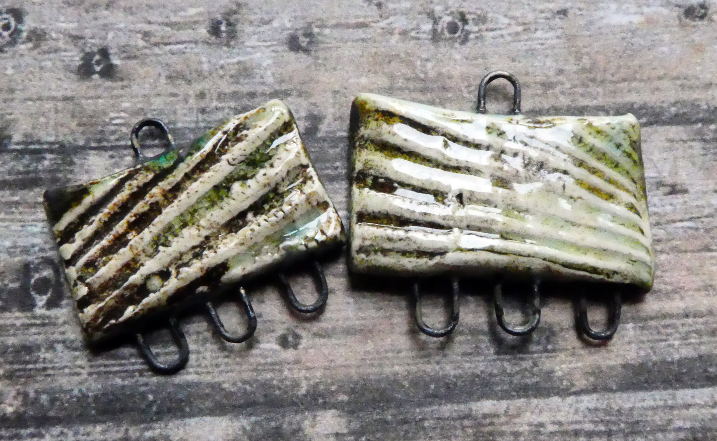 Ceramic Shell Textured Oblong Connectors - Green Tea