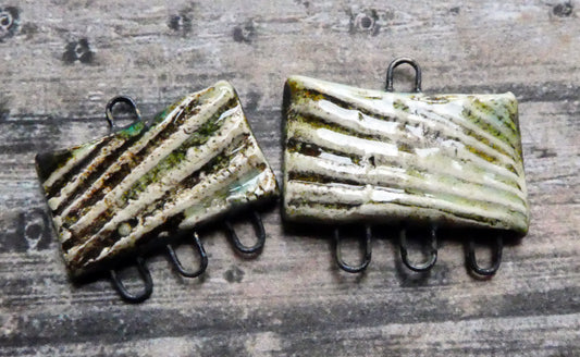 Ceramic Shell Textured Oblong Connectors - Green Tea