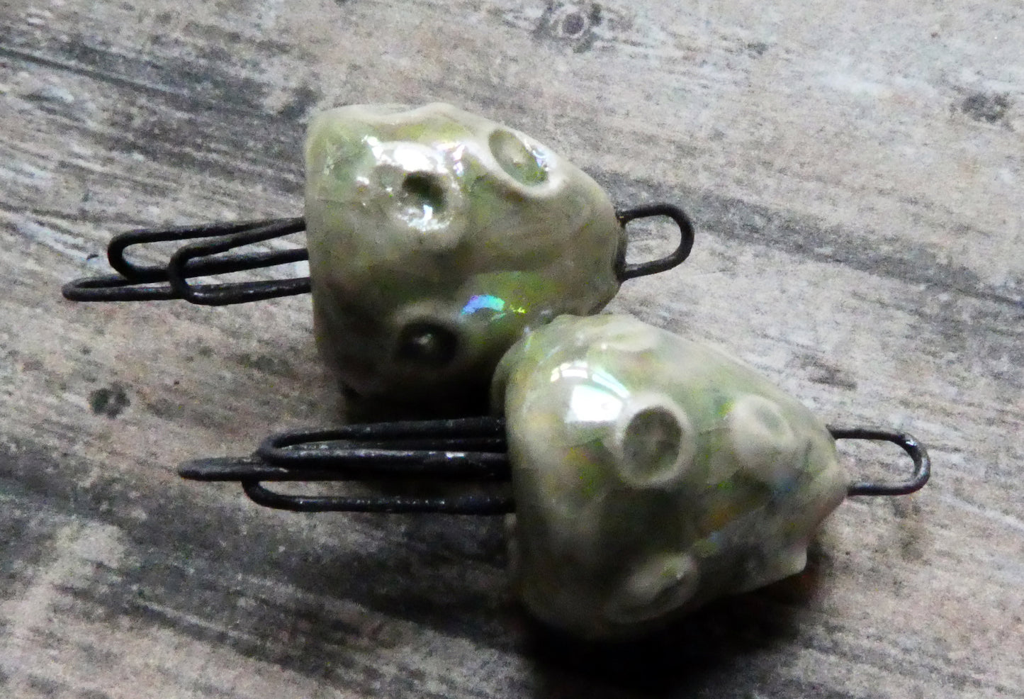 Ceramic Lustrous Sea Creature Earring Connectors - Green Tea
