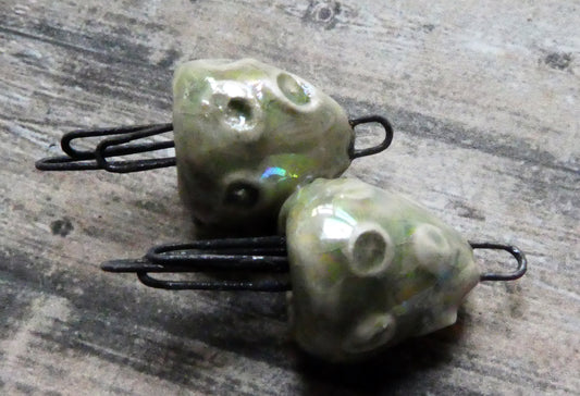 Ceramic Lustrous Sea Creature Earring Connectors - Green Tea
