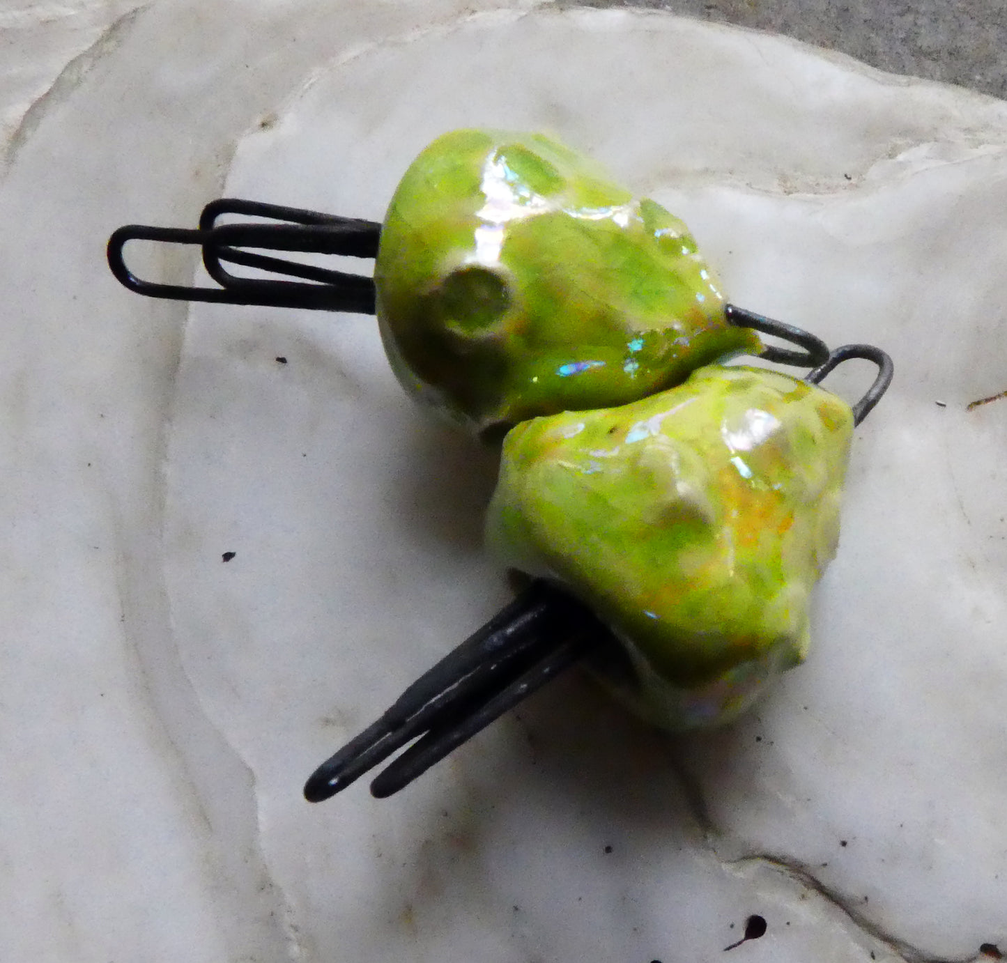 Ceramic Lustrous Sea Creature Earring Connectors - Lime