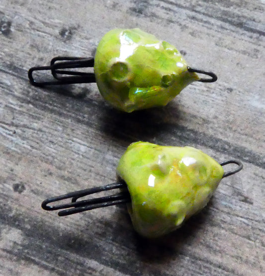 Ceramic Lustrous Sea Creature Earring Connectors - Lime