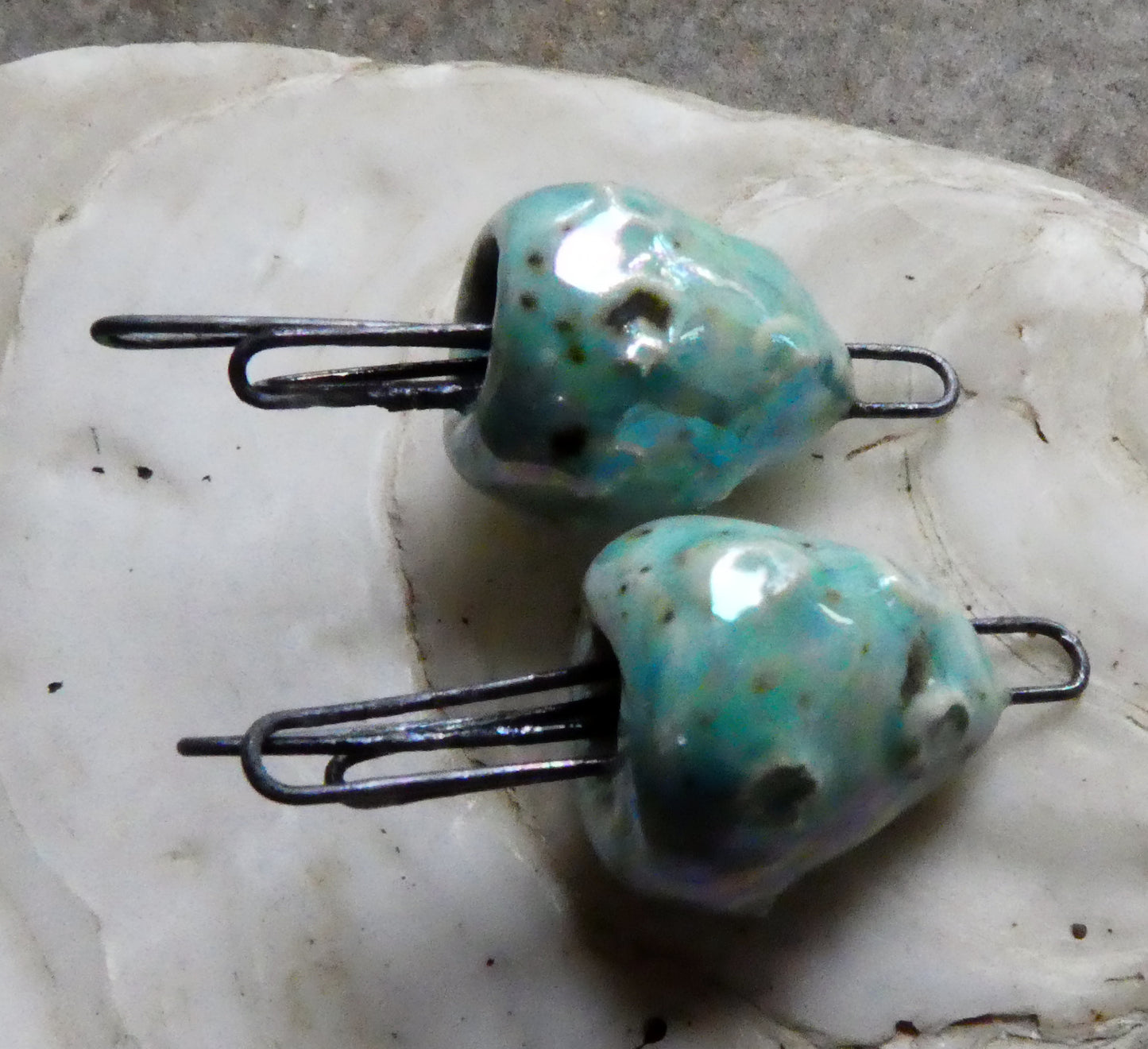 Ceramic Lustrous Sea Creature Earring Connectors - Blue Guppy