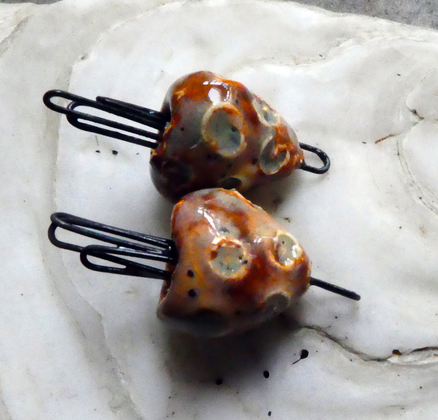 Ceramic Sea Creature Earring Connectors - Amber Ash