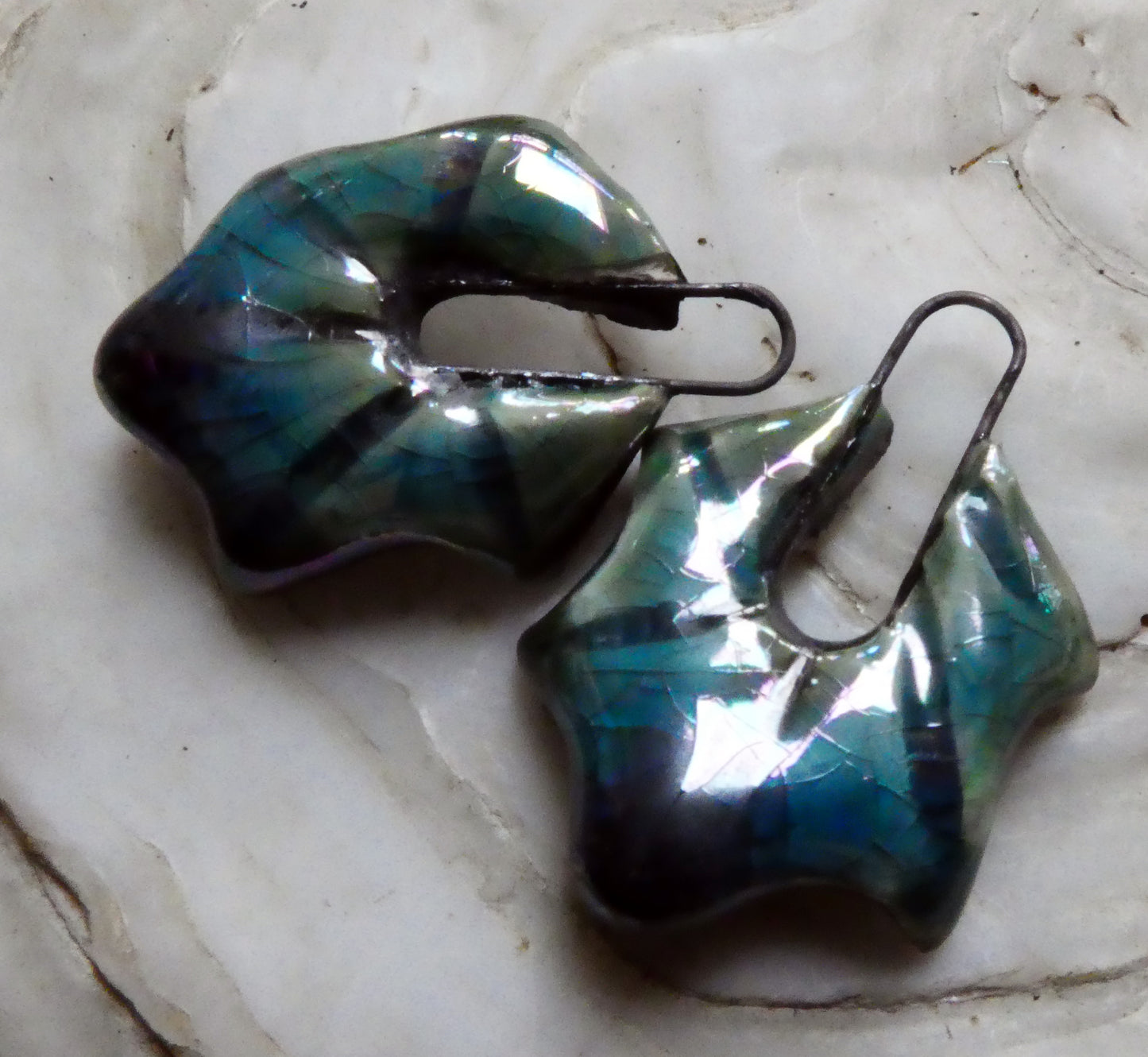 Ceramic Lustrous Star Shell Earring Charms - Oriental Blue