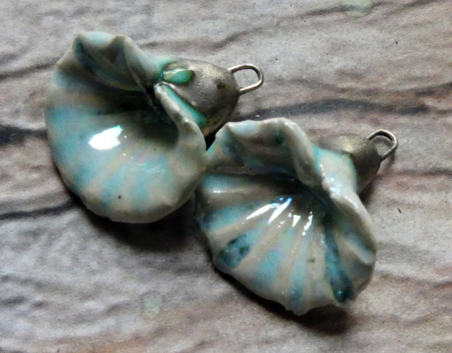 Ceramic Lustrous Trumpet Shell Earring Charms - Larimar