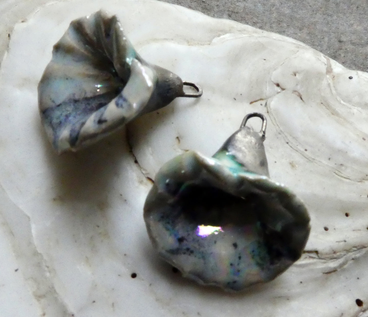 Ceramic Lustrous Trumpet Shell Earring Charms - Mistral