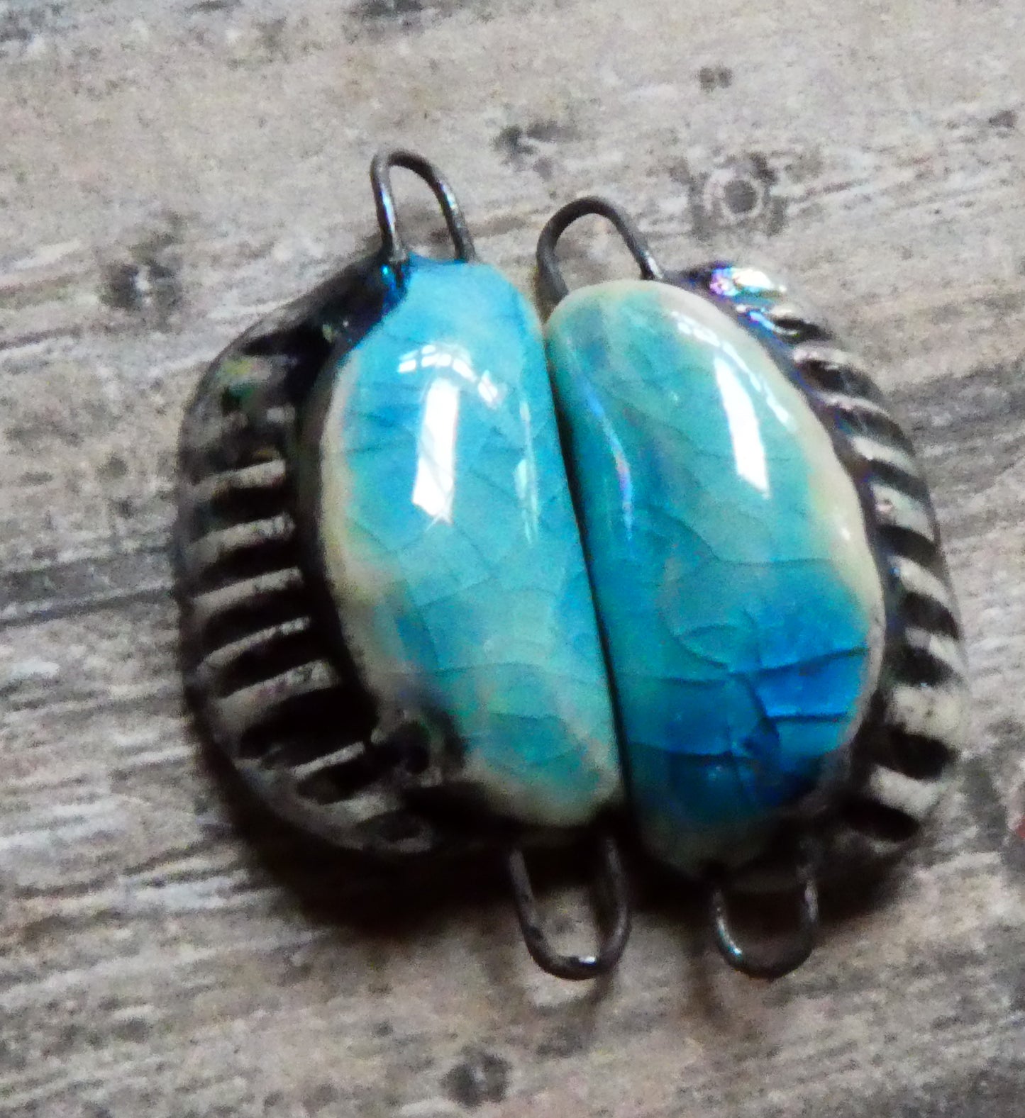 Ceramic Lustrous Black-Lipped Shell Earring Connectors - Taunton Turquoise